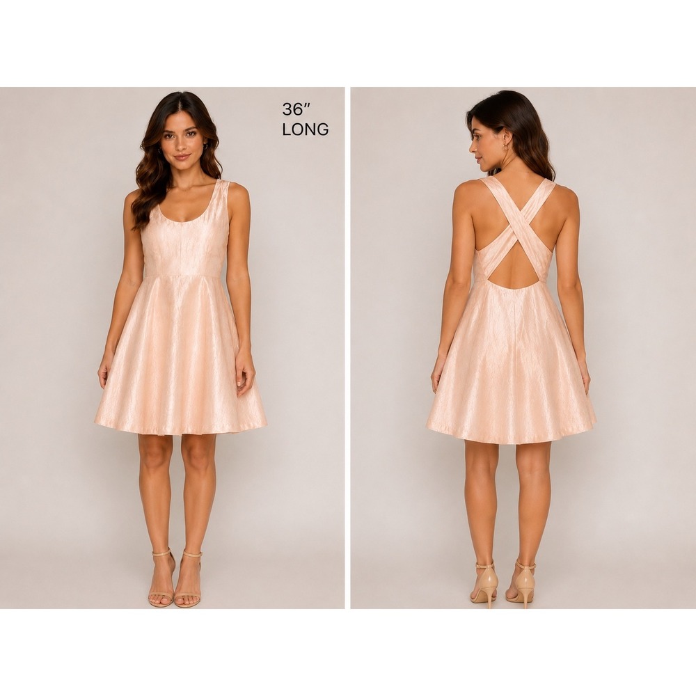 Elizabeth and James Blush Pink Metallic Fit & Flare Open Back Cocktail Dress 4
